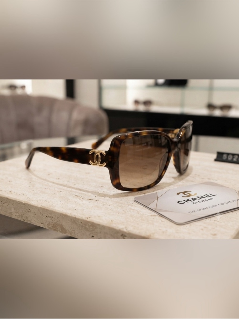 CHANEL Tortoiseshell Brown Gradient Square Sunglasses with Gold CC Accent